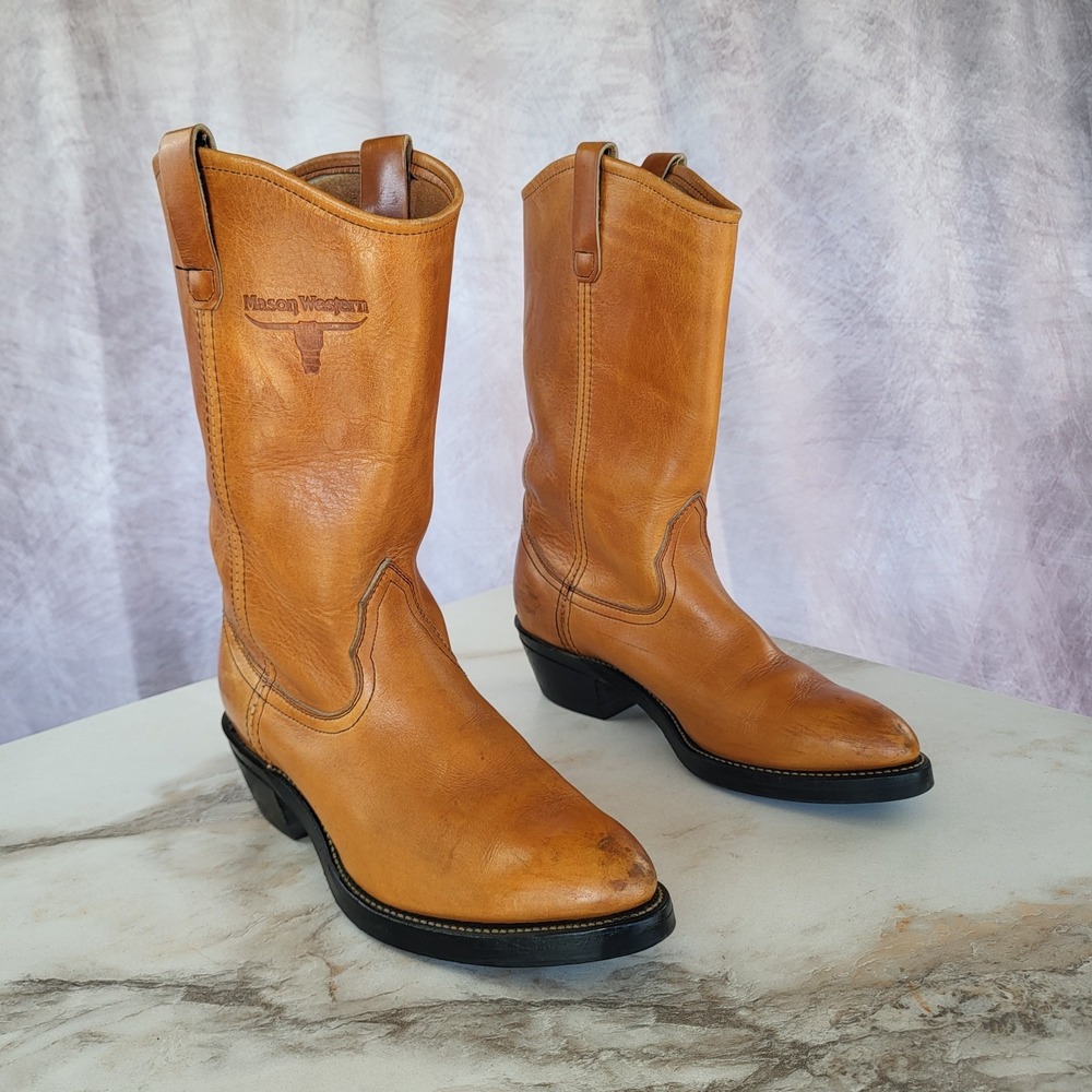 Vintage Mason x ACME Size 8 D Western Cowboy Boots Men's Tan Brown